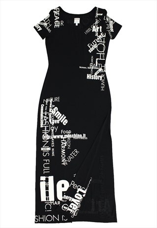 VINTAGE 90S MOSCHINO MAXI BLACK SPELLOUT DRESS