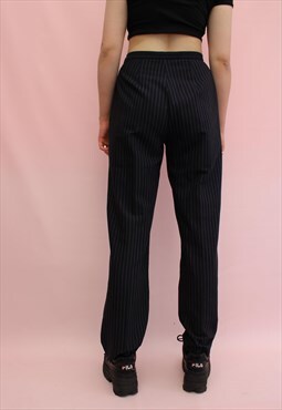 Vintage navy pinstripe trousers smart high waisted 