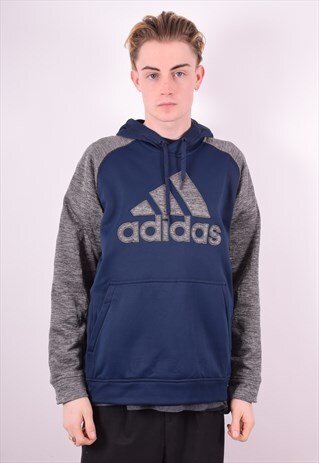 ADIDAS MENS VINTAGE HOODIE JUMPER LARGE BLUE 90'S