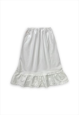 Vintage 90s slip skirt white cottagecore frilly floral trim