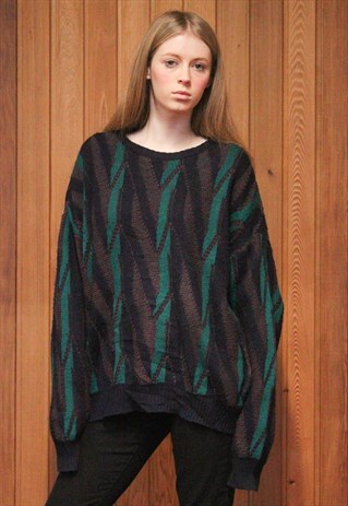 VINTAGE 1980S BLUE PATTERNED JUMPER