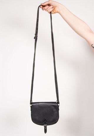 VINTAGE 90'S LEATHER BLACK SHOULDER SADDLE BAG