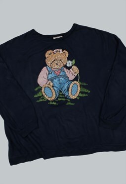 Vintage 90's Sweatshirt Navy Bear Jumper XXXLarge