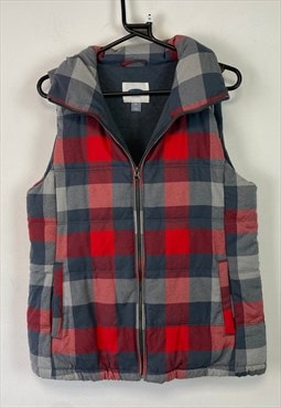 Red and Grey Flannel Quilted Gilet Medium