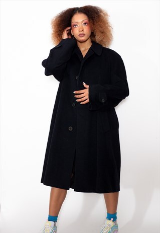 VINTAGE 80S BLACK WOOL COAT ID:5262