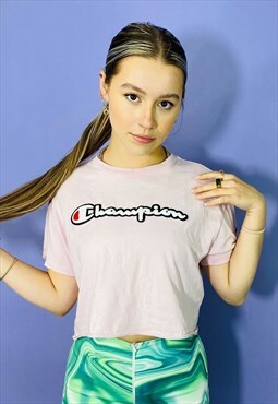 Vintage 90s Champion Embroidered Cropped T-Shirt