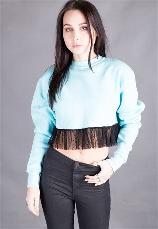 REWORKED VINTAGE CROP TEE WITH TASSEL PEPLUM
