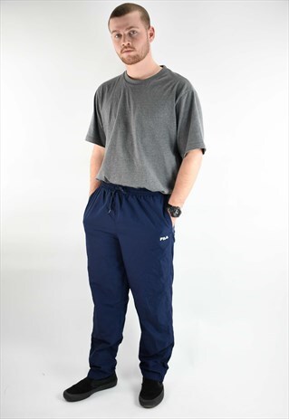 VINTAGE 90S CLASSIC FILA NYLON TAPERED TRACKIES IN NAVY