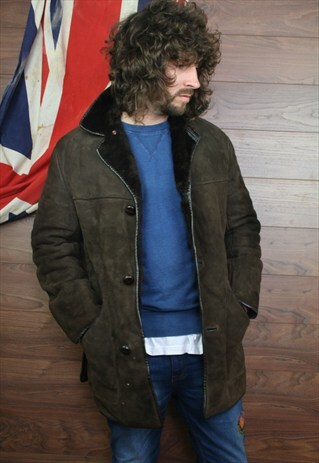 VINTAGE SUEDE,SHEEPSKIN SHEARLING BORG LINED COAT ,MEDIUM