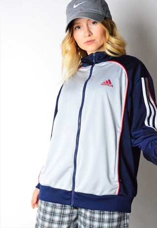 NAVY BLUE GREY ADIDAS TRACK JACKET.