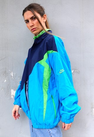 VINTAGE 90S NIKE TRACK JACKET IN BLUE AND NEON GREEN