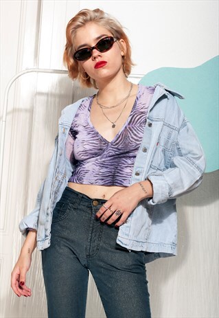 VINTAGE DENIM JACKET 90S PALE BLUE WASH GRUNGE COAT