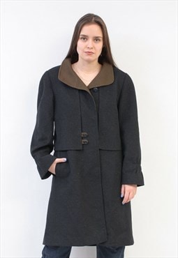 Vintage Loden Women's L XL Alpaca Wool Coat Jacket Black