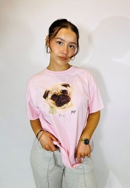 Vintage Size XL Oversized Pink Pug T Shirt in Pink