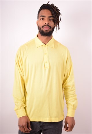VERSACE MENS VINTAGE POLO SHIRT LONG SLEEVE LARGE YELLOW 90S
