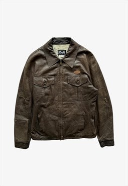 Vintage Dolce & Gabbana Brown Leather Pilot Jacket