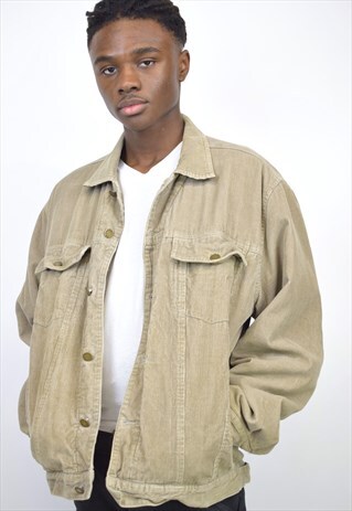 VINTAGE 90S BEIGE CORDUROY TRUCKER JACKET