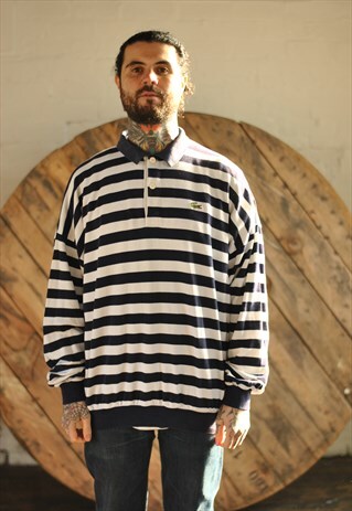 VINTAGE 80S CHEMISE LACOSTE STRIPED POLO COLLAR SWEATER