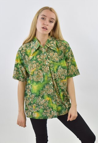 VINTAGE 90S GREEN FLORAL SHIRT