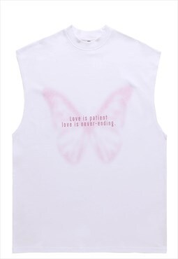 Butterfly print tank top surfer tee retro sleeveless vest