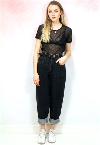 1990S VINTAGE WASHED BLACK HIGH WAIST RELAXED MOM JEANS