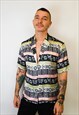 JUNGLECLUB MENS TRIBAL PRINT FAUX SILK SHIRT