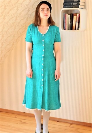 GREEN WHITE POLKA DOT DRESS