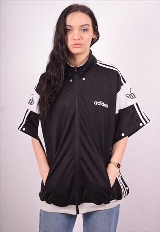 ADIDAS WOMENS VINTAGE TRACKSUIT TOP JACKET XL BLACK 90'S
