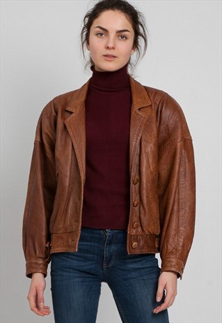VINTAGE BROWN LEONARDO RIVA LEATHER JACKET