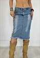 VINTAGE Y2K SKIRT DENIM MIDI SPARKLY BLEACHED BOHO 90S LONG