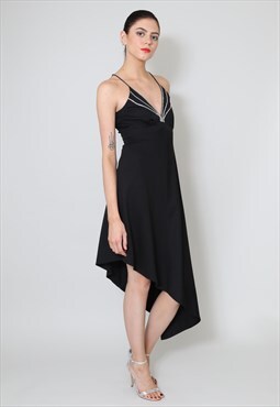 70's Vintage Ladies Black Dress Diamante Evening Dress