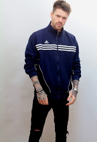 1990'S VINTAGE ADIDAS SOCCER TRACK JACKET IN BLUE