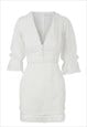 TAHITI DRESS WHITE EMBROIDERED V NECK MINI DRESS