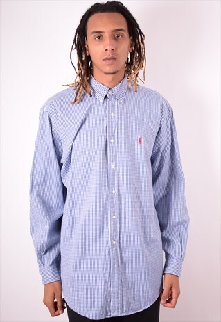 RALPH LAUREN MENS VINTAGE SHIRT LARGE BLUE CHECK 90S