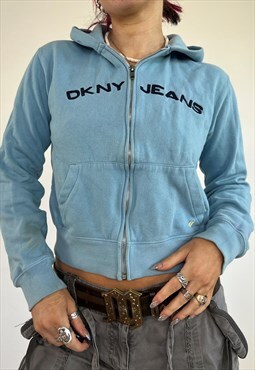 Vintage Y2k Hoodie DKNY Zip Up  Sweater Embroidered 