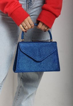 Vintage Y2K Glittery Clutch Bag Blue