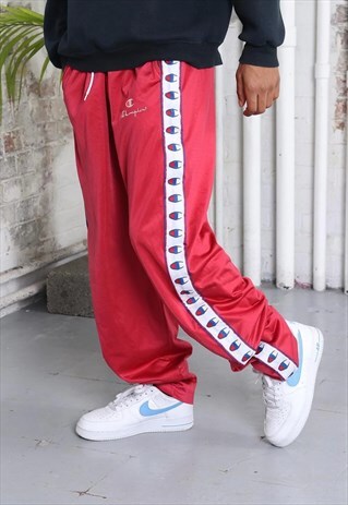 VINTAGE CHAMPION TAPE LOGO TRACK BOTTOMS RED