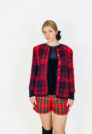 VINTAGE 90S OLD MONEY CHECKERED WOOL JACKET 