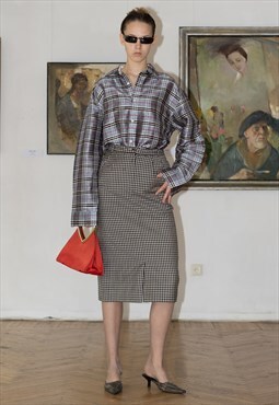 Vintage 60s gingham print midi pencil skirt