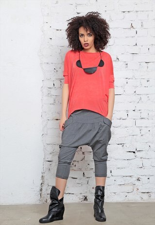 HAREM PANTS, BOHO PANTS, DROP CROTCH PANTS, GRAY TROUSERS