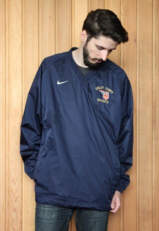 VINTAGE 1990S NIKE NAVY BLUE V-NECK SWEATSHIRT