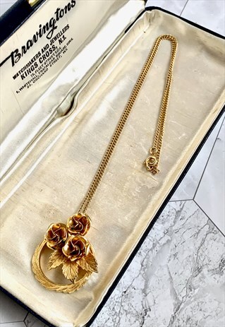 70S ROSE NECKLACE PENDANT GOLD VINTAGE JEWELLERY