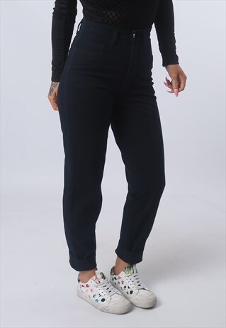HIGH WAISTED COTTON JEANS TAPERED LEG VINTAGE UK 10 (D92C)