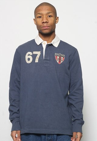 VINTAGE POLO JEANS RUGBY SHIRT BLUE