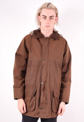 MENS VINTAGE WAX JACKET XL BROWN 90S