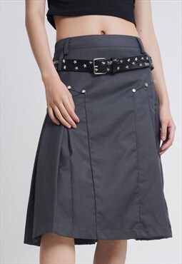 Utility pleated midi skirt in vintage wash grey 