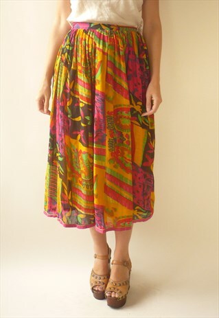 PHOOL 1980'S VINTAGE INDIAN HIPPIE COTTON GYPSY MIDI SKIRT