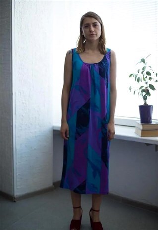 VINTAGE 80'S MULTI COLOUR ABSTRACT PRINT SLEEVELES DRESS