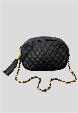 Cristian Vintage 80's Black Leather Quilted Gold Chain Bag