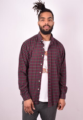 RALPH LAUREN MENS VINTAGE SHIRT LARGE PURPLE CHECK 90S